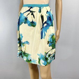 Knitted Dove A-Line Skirt Womens Size XL 100% Cotton Cream Blue Floral Pockets